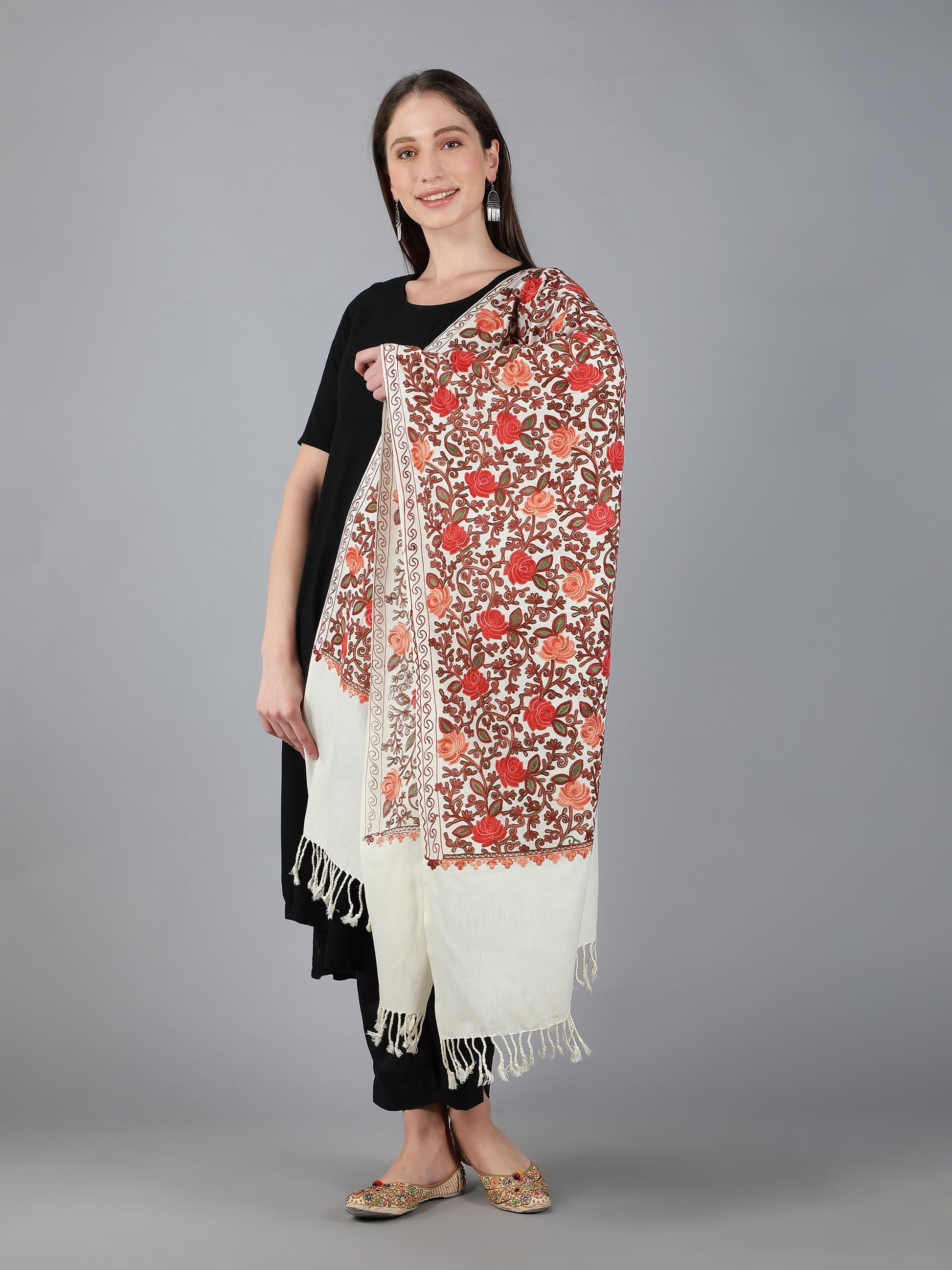 Off White Indian Kashmiri Shawl