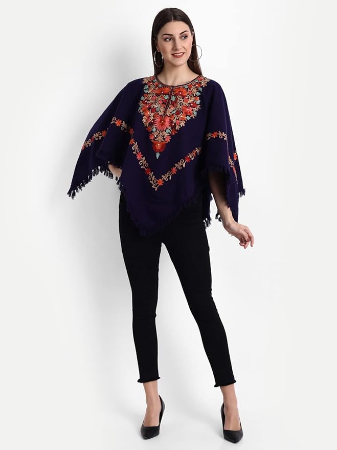 Dark Blue Indian Kashmiri Poncho