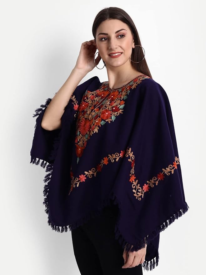 Dark Blue Indian Kashmiri Poncho