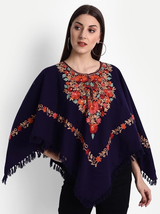 Dark Blue Indian Kashmiri Poncho
