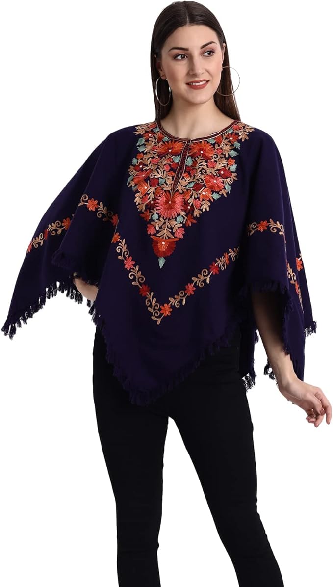 Dark Blue Indian Kashmiri Poncho