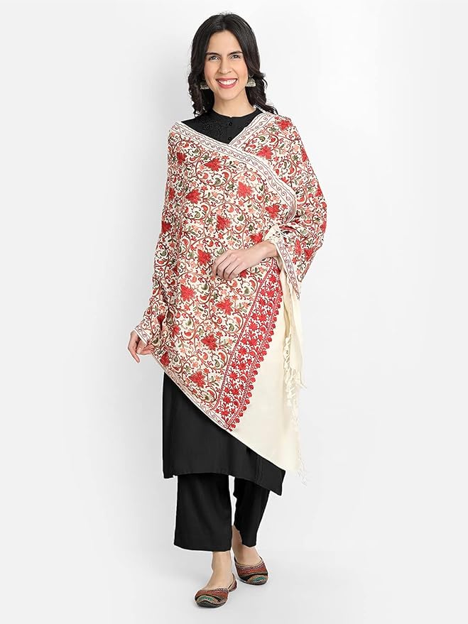 Off White Indian Kashmiri Shawl